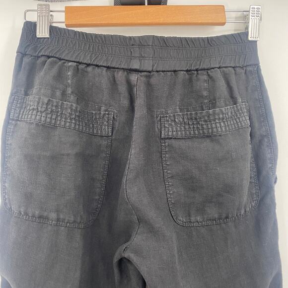 Standard James Perse Patched Pull on Linen Pants Ankle Cropped Black Womens 0 - Picture 6 of 9